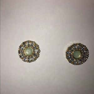 Green and silver stud earrings